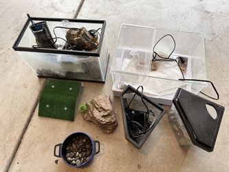 4 Fish Tanks Of Variety Sizes Plus Accessories
