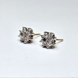 Gold Natural Diamond Cluster Earrings #12881