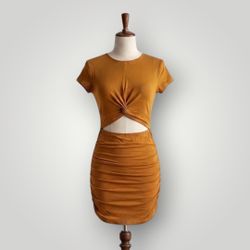 Twist Front Cut-Out Ruched Mini Dress size Large