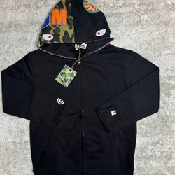 Black And Camo Bape Shark Hoodie