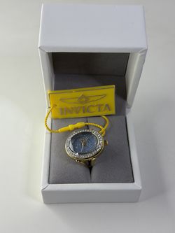 Invicta Mini Angel Women's Ring Watch - 24mm, 49603 Gold/Blue Glitter NEW