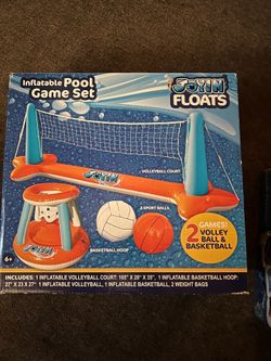 New...JOYIN Inflatable Pool Float Set - Volleyball Net & Basketball Hoop - Floating Swim Toy for Kids and Adults - Summer Pool Floats - Volleyball Cou