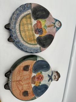 Set Of 2 Ceramic Italian Hand Painted Hot Plate Wall Hanging Kitchen Decor