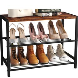 Yusong Shoe Rack Organizer, 3 Tier Industrial Shoe Storage Shelf for Closet Entryway, Narrow Sturdy Metal Shoe Shelves, Rustic Brown