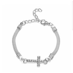 Beautiful Silver Cross with Rhinestones Bracelet