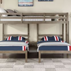 Brand New Warm Gray Twin Size Triple Bunk Bed 