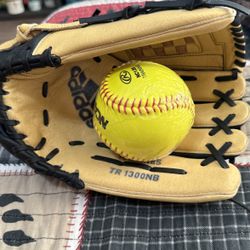 Adidas Softball Glove and Ball