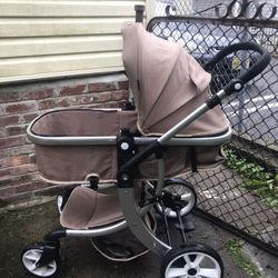Baby Joy High Landscape Reversible Stroller Khaki Aluminum Color 2-In-1 Bassinet