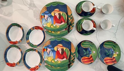 Sango Cafe Americana 16 pc Dinner/Salad Plates Bowls Mugs Sugar Creamer, Platter