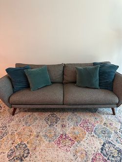 Mid-Century Modern Gray Fabric Sofa