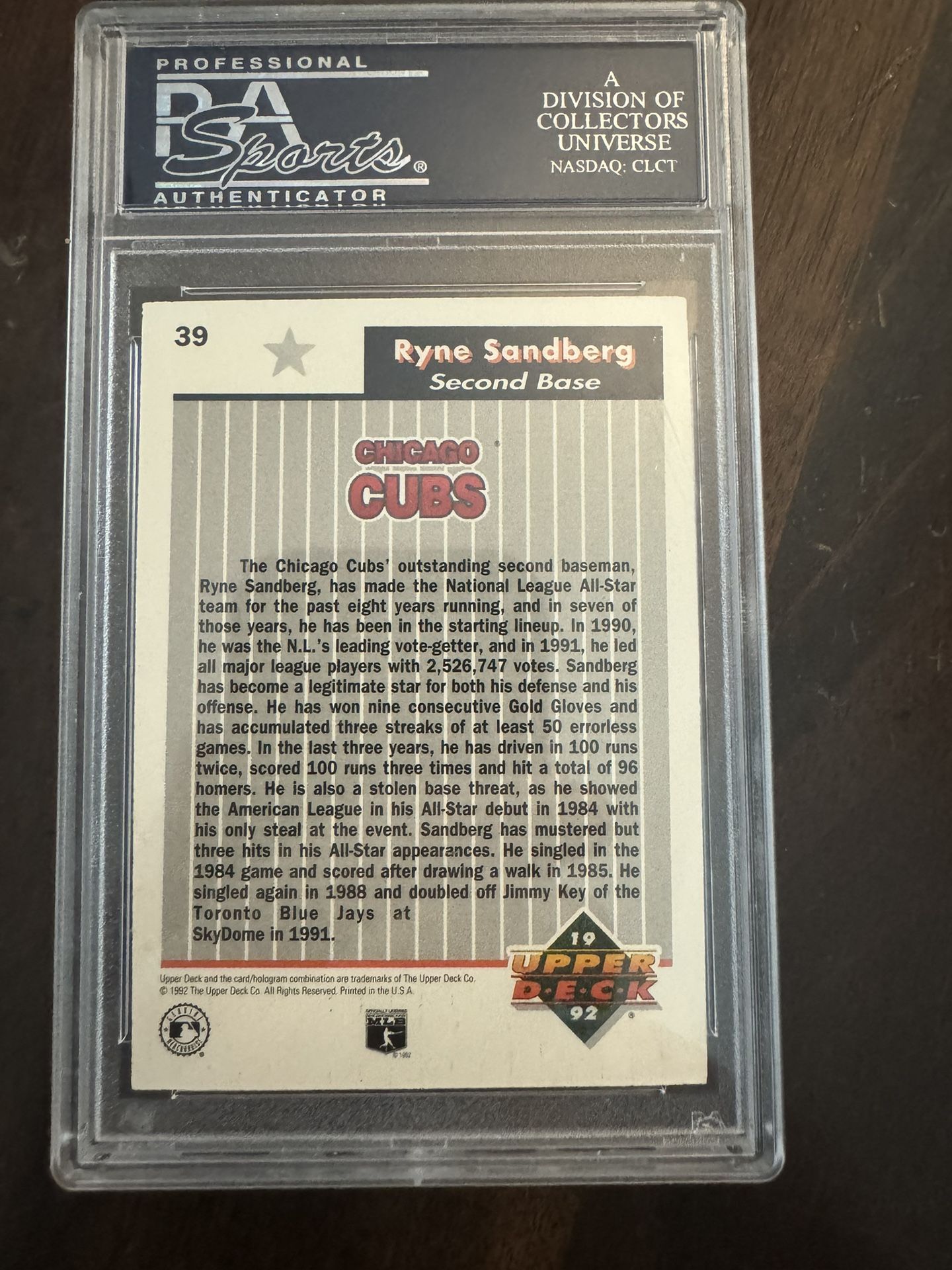 1992 Upper Deck All-Star Game Fanfest #39 Ryne Sandberg PSA 10