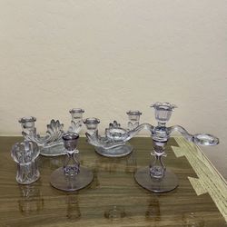 Antique Purple Glass Candle Holders 