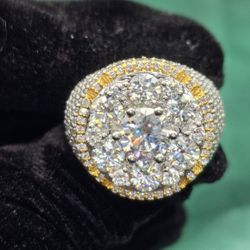 VVS D Moissanite Two-Toned Iced Cluster Ring in 925 Sterling Silver 