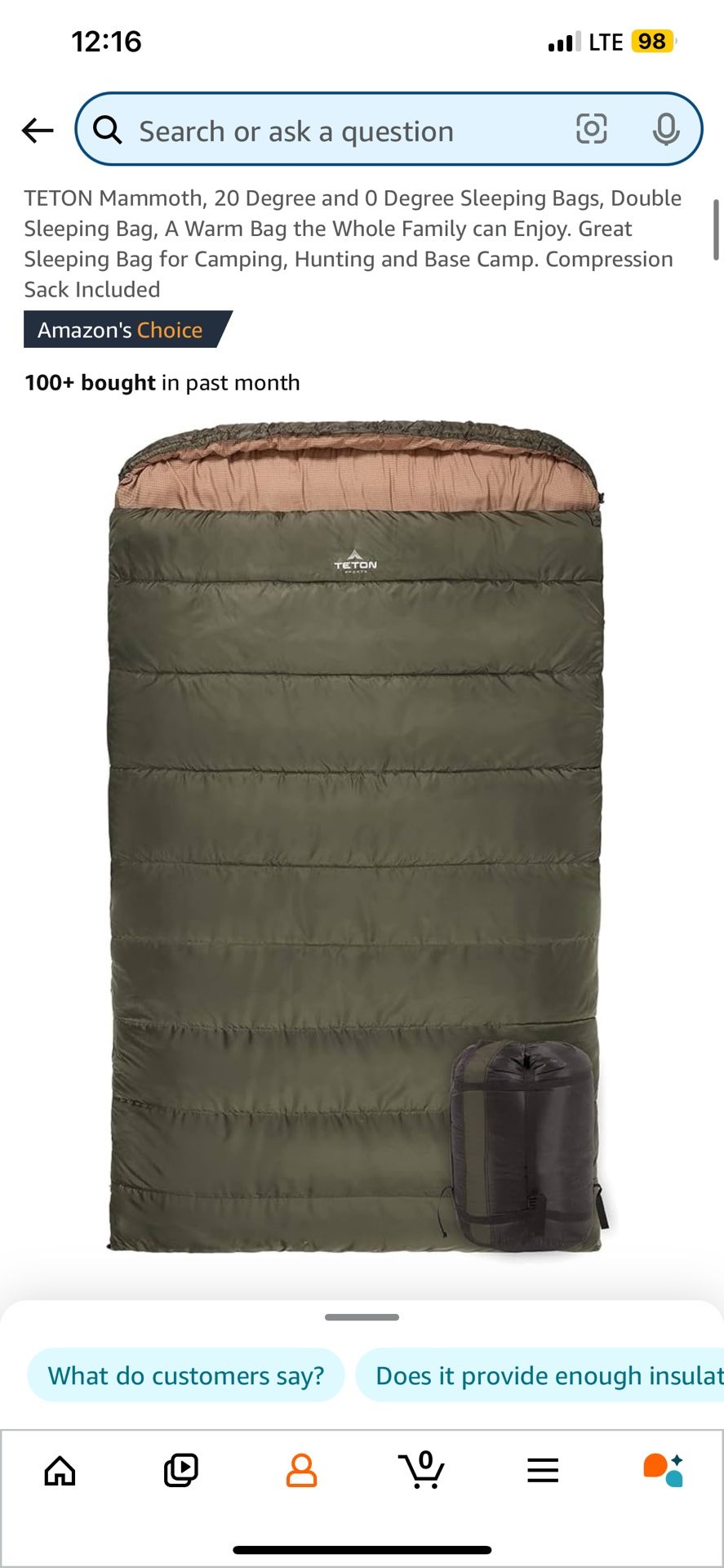 0 Degree Teton Sleeping Bag 