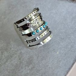 TIERED MULTI BAND TURQUOISE NEW SIZE 7 UNISEX BOHO TREND  ON RING/ COMPARE AT 69.99