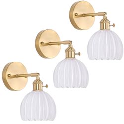 Set Of 3 Vintage Wall Sconces with Cute White Tulip Glass Lampshade 