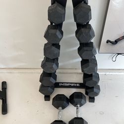 Rubber Dumbbells And Rack Storage 