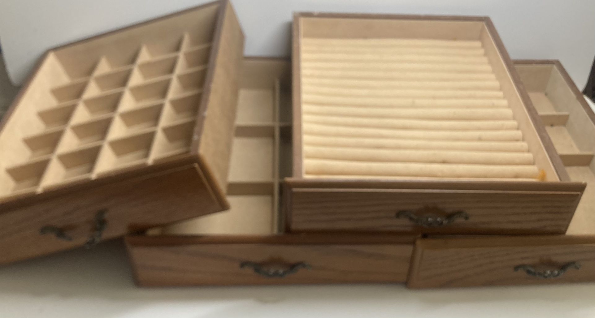 Set Of 4 Wood Vintage Jewelry Drawers Organizers