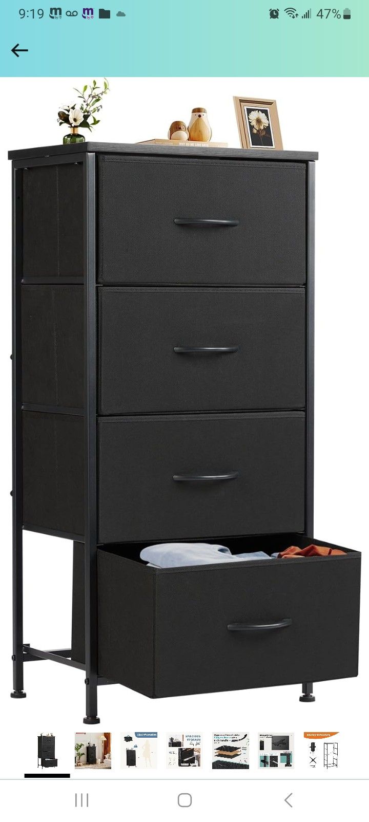 Fabric Dresser for Bedroom, Chest of Storage with Wooden Top, Closet Organizer for Living Room Hallway Entryway, 4-Drawers, Black

