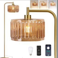Gold Floor Lamp for Living Room,Bedroom,Mid Century Modern Standing Lamp with Remote,Dimmable Brass Tall Lamp Glass Lamp Vintage Retro Arc Floor Lamps