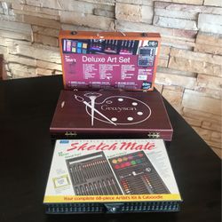 3 Art Sets Cases Color Pencils, Oil Pastels, Watercolors, Crayons & More New