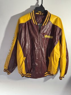 🔥 Vintage Steve & Barry’s Leather Varsity Stadium Jacket – Maroon & Gold – RARE