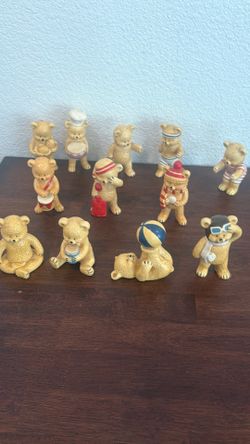 Beautiful!! 12 teddy bears figures ceramic glazed