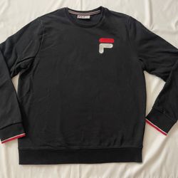 Men Fila Logo Sweatshirt Pullover Long Sleeve Shirt Top Crew Neck Black Large