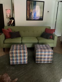 Mid century modern olive tufted couch