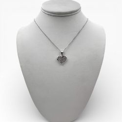 14k White Gold Heart Pendant with Diamonds and 19" Necklace.