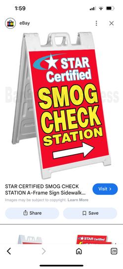 STAR CERTIFIED SMOG CHECK STATION A-Frame Sign Sidewalk Signicade Street Sign
