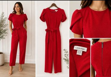 Calvin Klein Red Tulip Jumpsuit Size 2. Sparkly