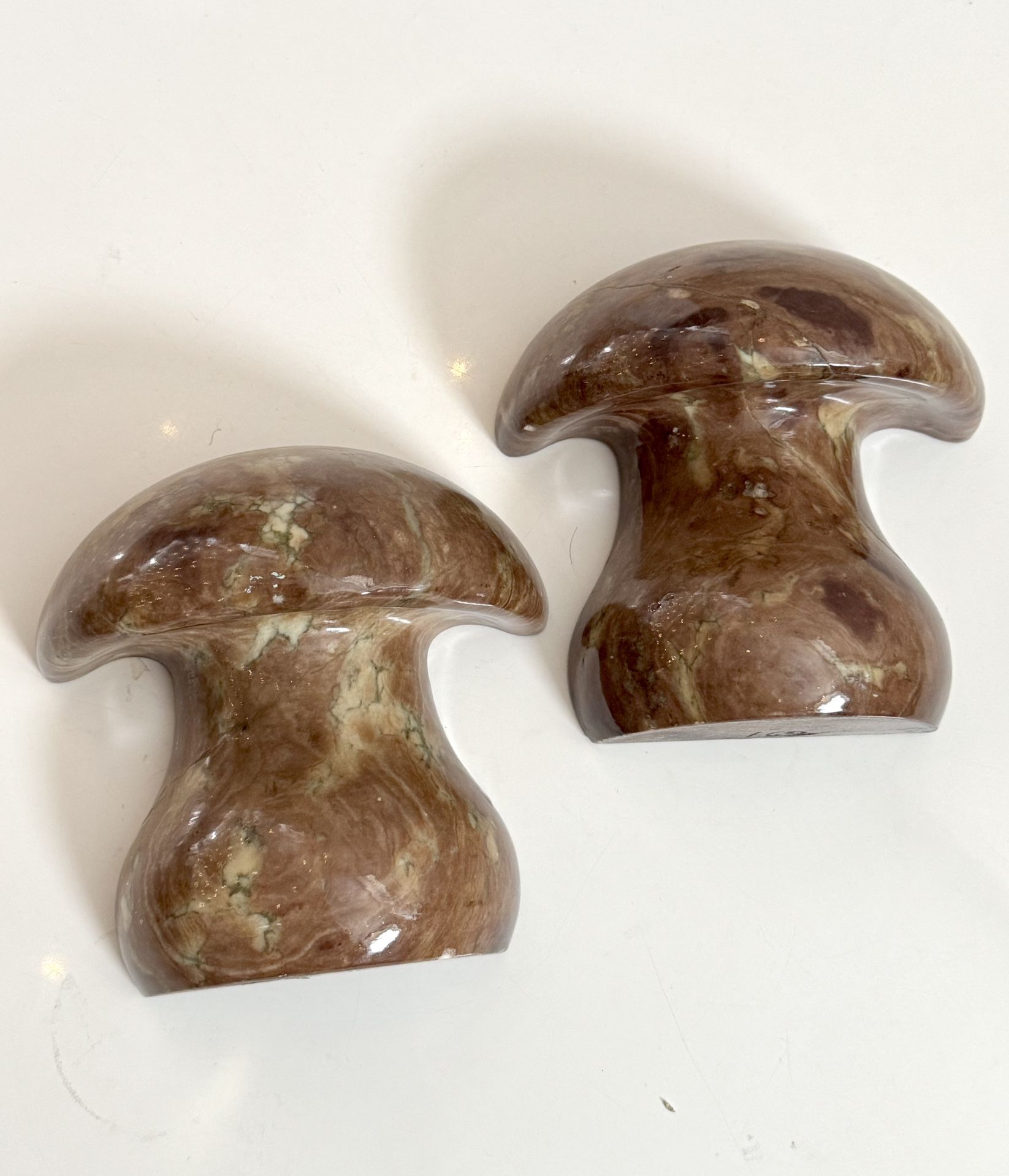 Vintage 1960s Alabaster Stone Mushroom Bookends Made in Italy, MCM Heavy