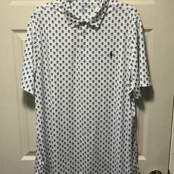 Polo Ralph Lauren Polo Shirt Mens XL White Blue Floral AOP Performance Golf