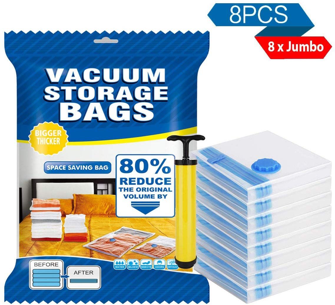 Jumbo Vacuum Storage Bags 8 Pack Space Saver Bags Space Double Zip Seal