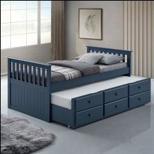 Twin Twin blue Trundle Bed With Orthopedic Mattress Included