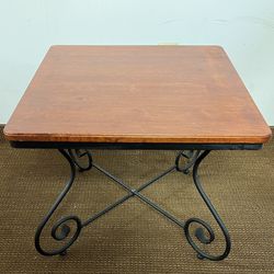 Square Accent Table with Wood Top and Black Metal Base. End Table. Side Table