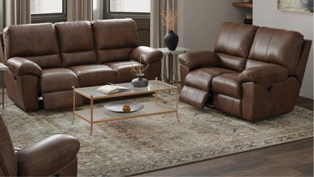 Walnut brown Layflat Reclining Sofa and loveseat
