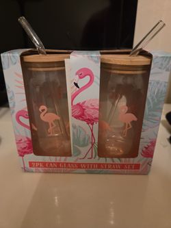 Flamingo Glass with Straw Set (2-Pack)