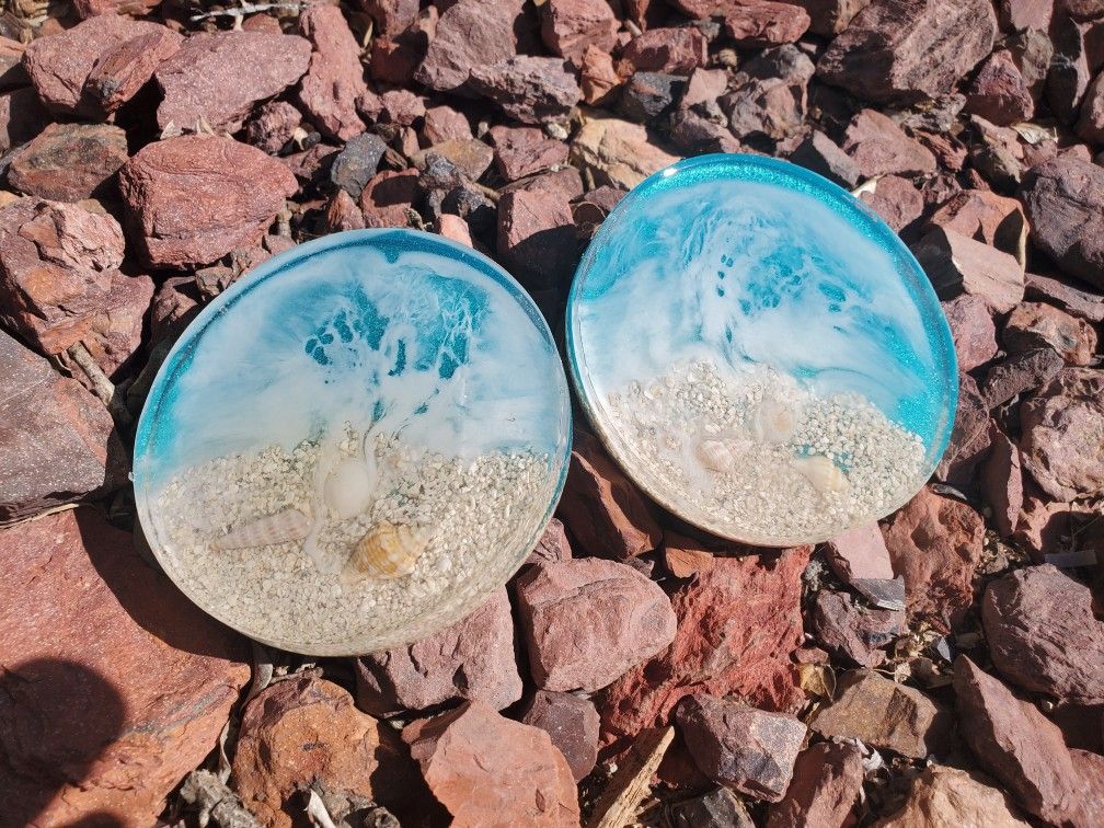 Handmade Coastal Beach Resin Coasters Set Of 2