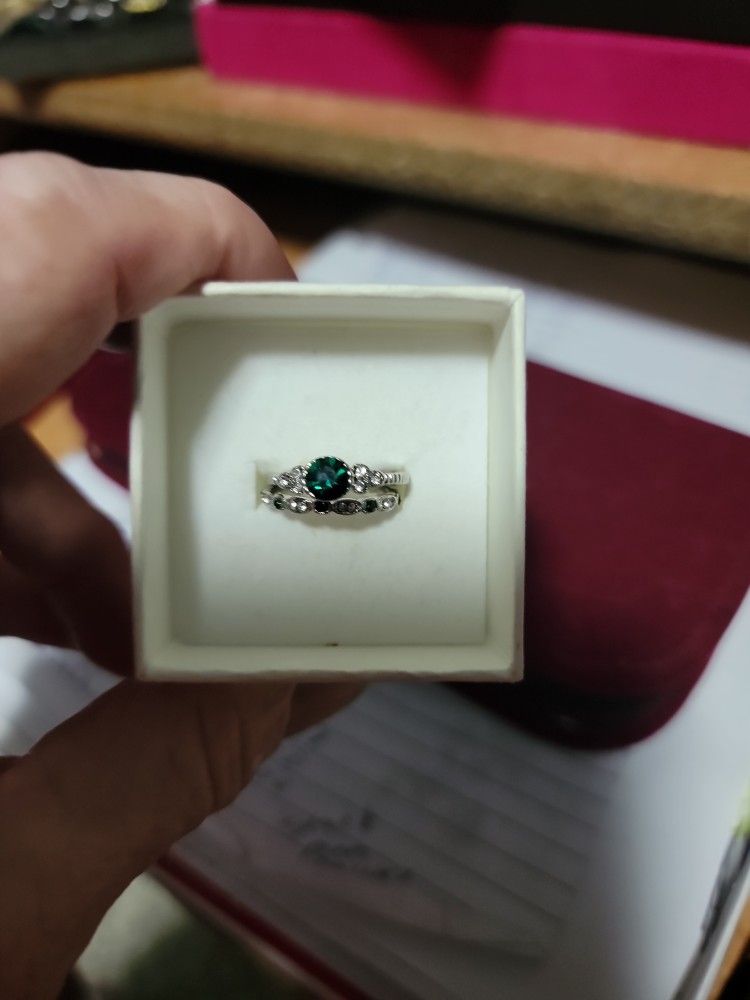 Size 5 Sterling Silver Emerald Ring Set Of Two Rings