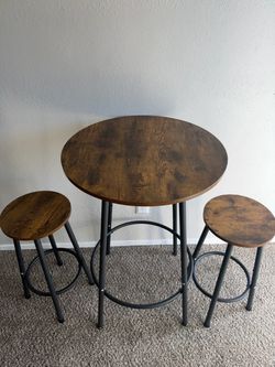 3 piece dining set, bar table with wood top.
