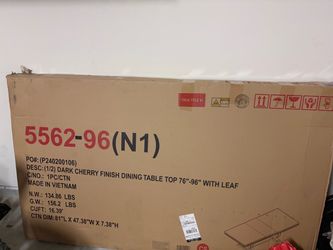 NEW IN BOX 76”-96” Dark Cherry Dining Table Top w/ Leaf – Large Solid Tabletop – NO BASE