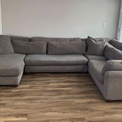Potato Barn Oversized Plush Down Feather Chaise Sectional, Gray Basketweave Performance Fabric