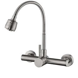Wall Mount Kitchen Faucet, Single Handle, 8 Inch, Mall, with Stainless Steel, Brushed Nickel Finish, Commercial Kitchen Sink Faucet