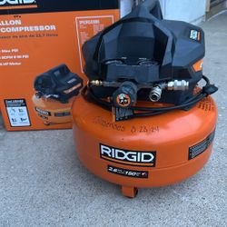 RIDGID 6 Gal. 150 PSI Portable Electric Oil-Free Jobsite Pancake Air Compressor with Dual Pressure Gauges and 2-Quick Couplers