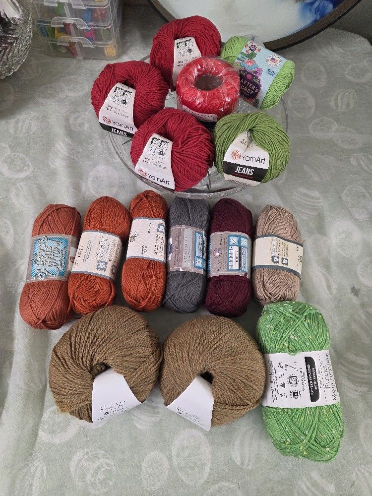Yarn Lot Different Brands Cotton & Wool  15 Skeins.