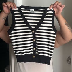 Cielo Striped Knit Button-Front Vest