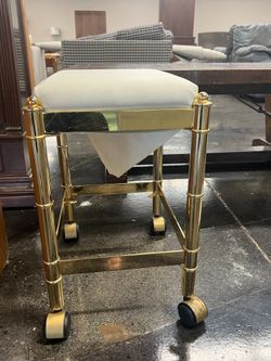 Vintage Small Golden Ottoman with Casters