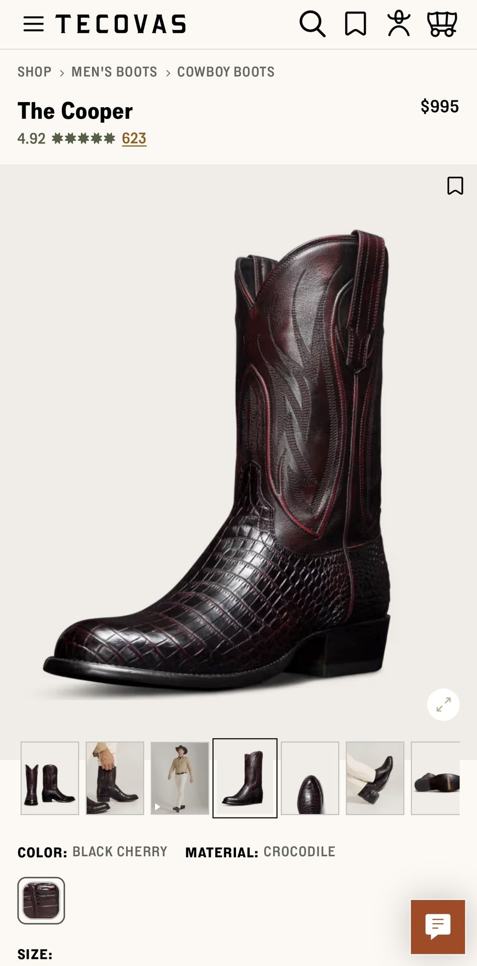 Brand new Tecovas crocodile black cherry Boots
